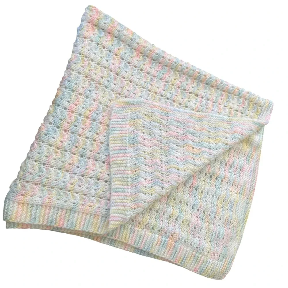 Handmade Crochet Baby Blanket‎ Afghan Soft Pastel Colors 42x42 Swaddle Lap Throw